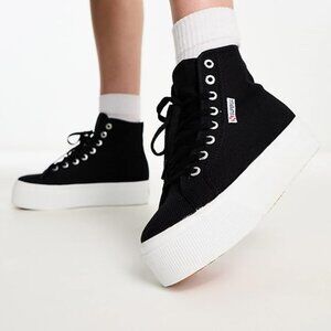 Superga 2708 High Top Platform Sneakers Lace Up Black Size 37 US 6.5 NEW